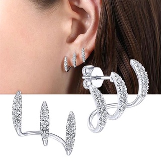 Brincos Novos Requintados E Elegantes Com Diamante De Prata Incrustado De Design Avançado Três Camadas De Arco