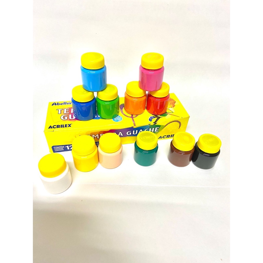 Tinta infantil Guache 12 cores ACRILEX em Oferta na Shopee