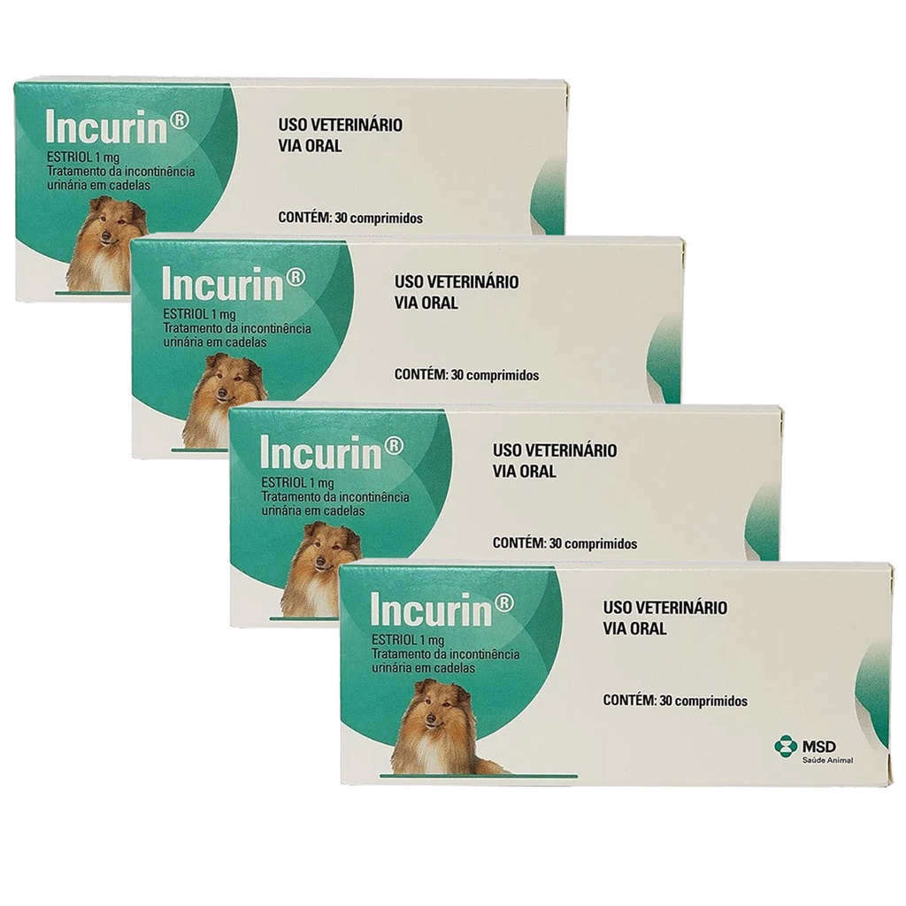 Incurin 1mg 30 comprimidos Kit 4cx MSD Incontinência Urinária Cadelas