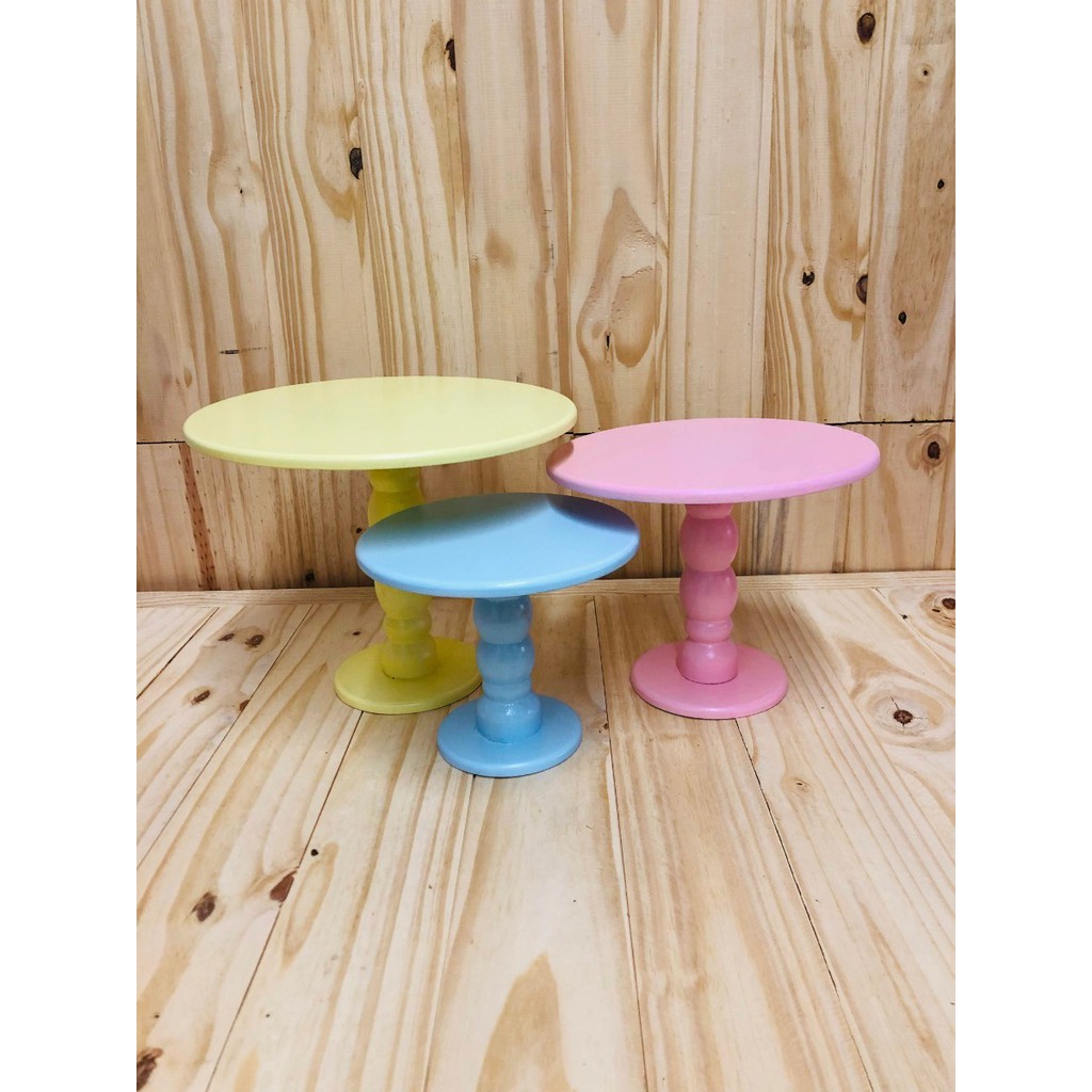 Trio Boleira MDF Pintado Mesa Festa Doceira (Amarelo Bebê, Rosa Bebê e Azul Bebê)