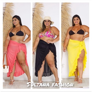 Saída de Praia pareô Feminina Plus Size Lisa com Babado Lindas Cores