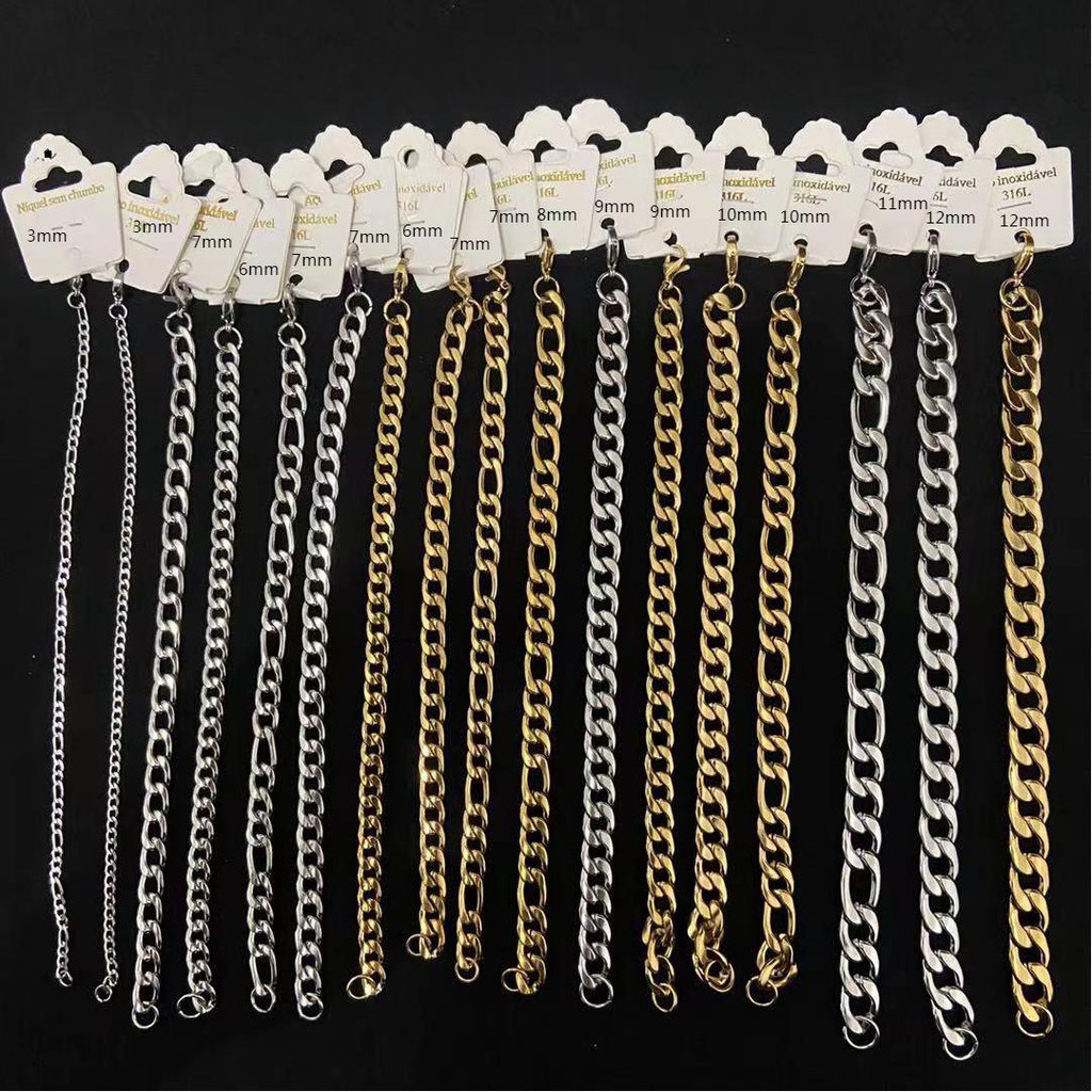 Dourado e prata masculino de 3 mm a 12 mm. Pulseira moderna de corrente de aço inoxidável, pulseira