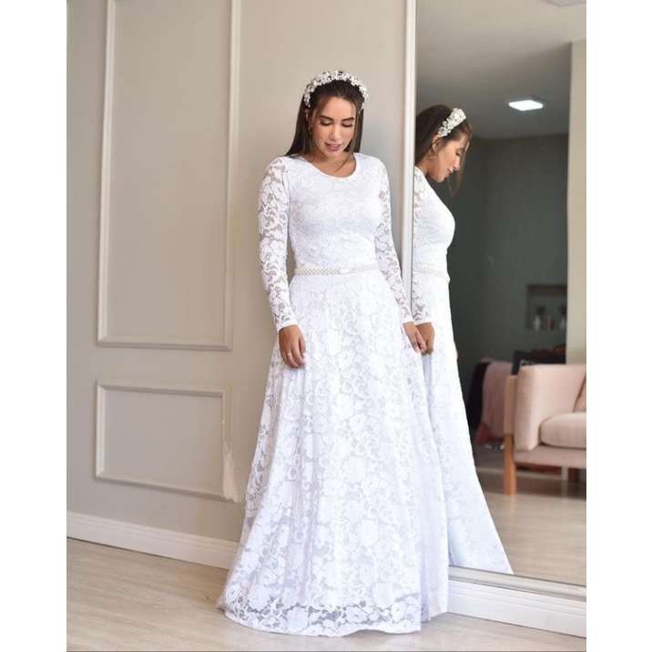 Update Maryanne Jones Antecedent Vestido Longo Noiva ,casamento Civil ,moda Evangelica+cinto | Shopee Brasil