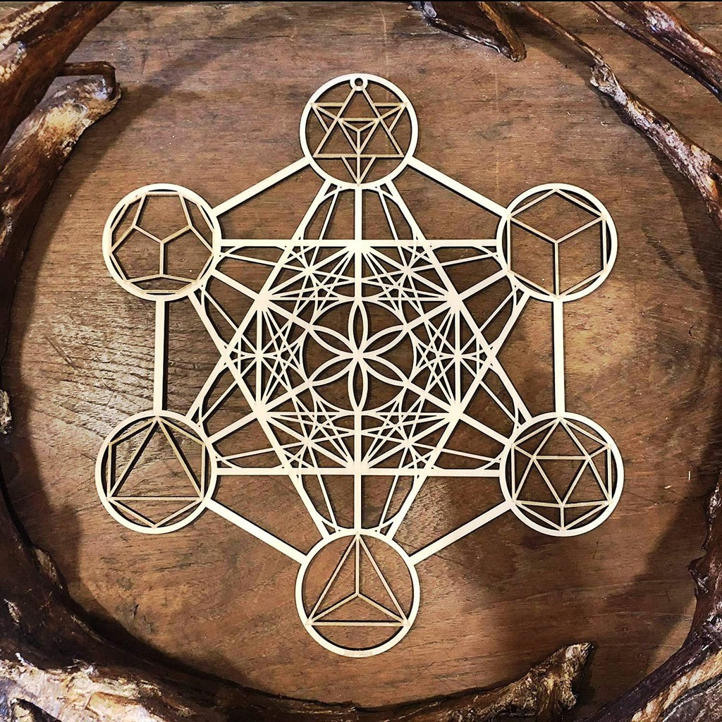 Mandala Vazado Cubo Metatron sólidos de Platão Mdf geometria sagrada aplique decorativo vazado