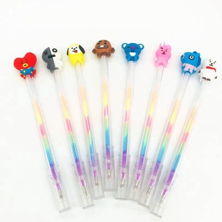 KPOP BTS BT21 Cute Multi Color Rainbow Highlighters Kawaii Gel Pen Ball Point Pen Students Painting Graffiti Fluorescent Refill School Office Supplies kids stationery Boy Girl gift