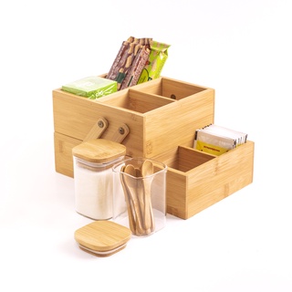 Kit com caixa de bambu, 2 potes 200ml e 6 mini colheres - Oikos