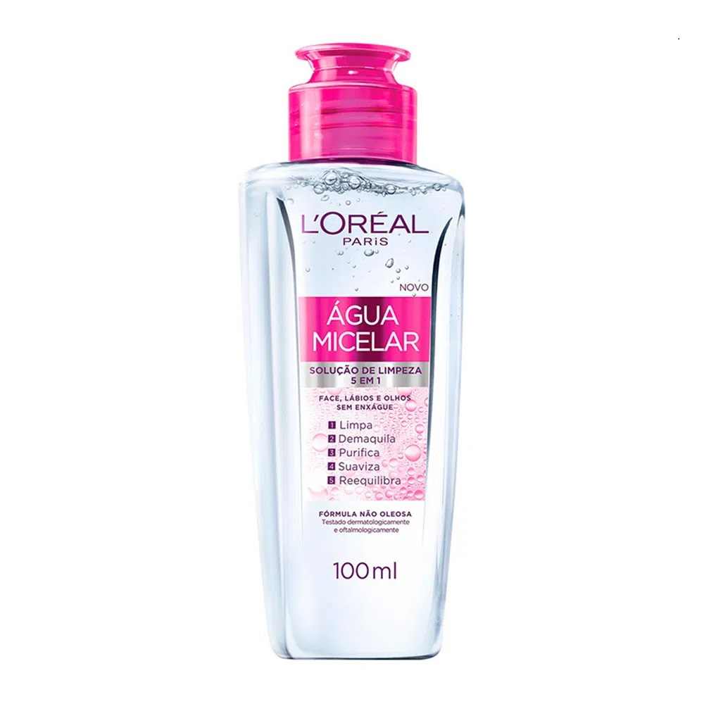 Água Micelar Demaquilante Loreal Paris Solução de Limpeza 5 em 1 100ml Face Lábios e Olhos