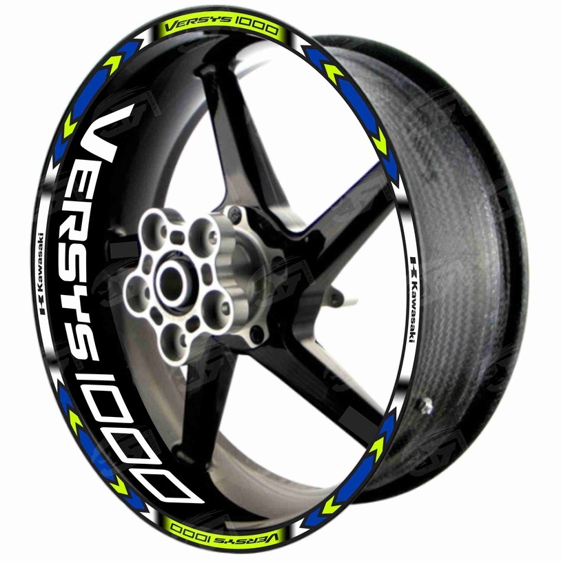 Adesivo Friso Refletivo Roda Moto Kawasaki Versys 1000 + Adesivos Internos M01 azul verde
