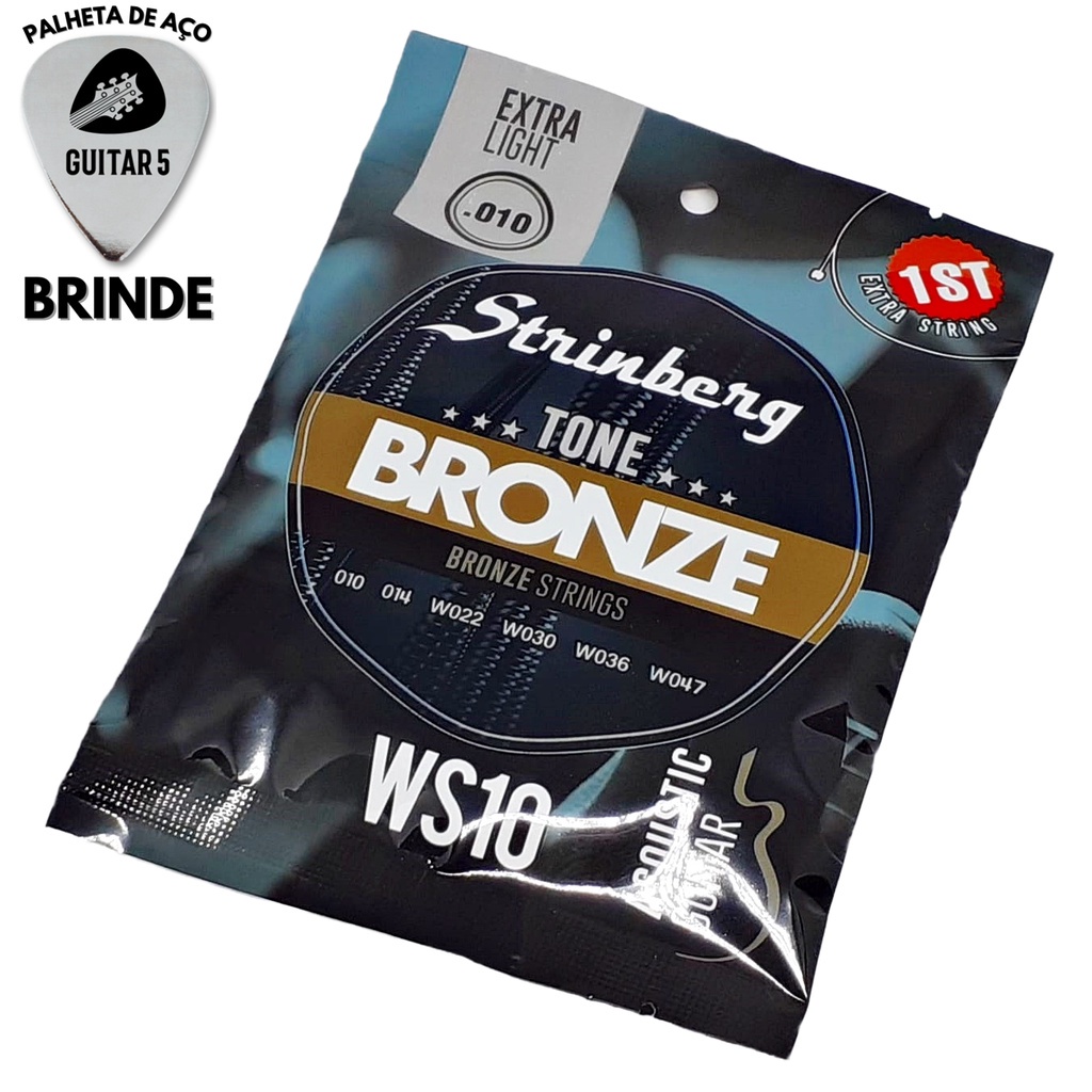 Encordoamento Jogo De Cordas Para Violão Aço (Folk) 010 047 Strinberg WS10 Extra Light 1ª Mi Extra em Oferta na Shopee
