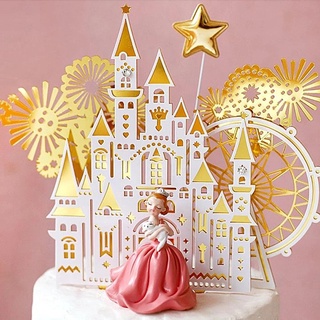 Castelo Princesa Fogos De Artiarias Bolo Topper Fontes Do Cozimento Queque Decoração Partido Presente De Aniversário Dia Dos Namorados Acrílico