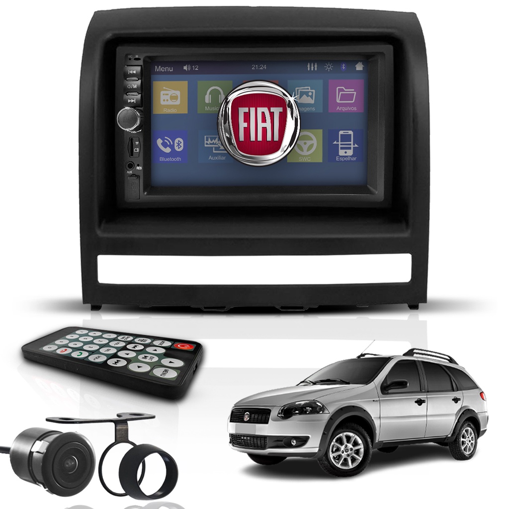 Kit Multimídia Mp5 2 Din Bt Espelha Dvd Fiat Palio Weekend
