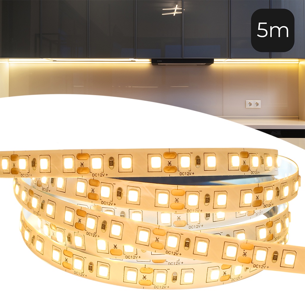 Fita Led 120led Por Metro Ip20 12v 3528 Para Perfil 5 Metros Quente