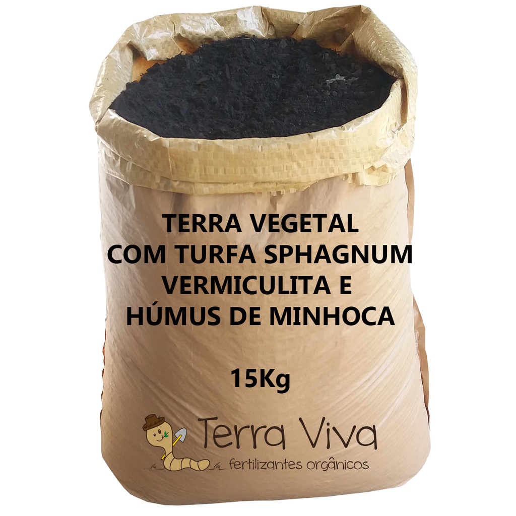 TERRA VEGETAL COM TURFA SPHAGNUM VERMICULITA E  HÚMUS DE MINHOCA 15KG - SUCULENTAS, SEMENTEIRAS, CACTOS, ORQUIDÉAS