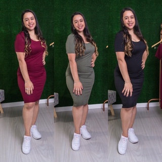 Vestido Plus Size E Normal Básico Tubinho Canelado