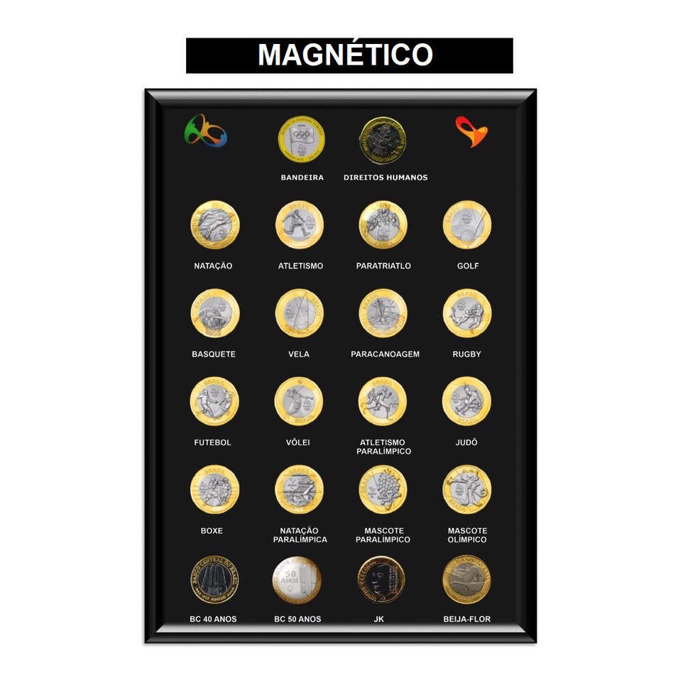 Quadro Porta Moedas Bandeira Direitos humanos Plano Real Olimpiadas Rio 2016 1 Real magnético