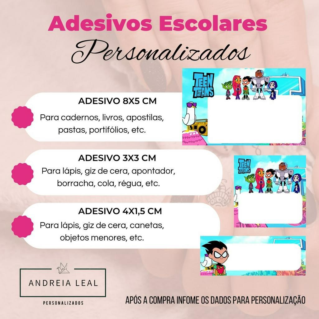 Kit com 100 Etiquetas Adesivas Escolares Personalizadas  - Teen Titans/Jovens Titãs
