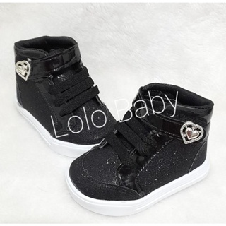 Tênis estilo botinha Preto com gliter para menina cano alto em Oferta na Shopee