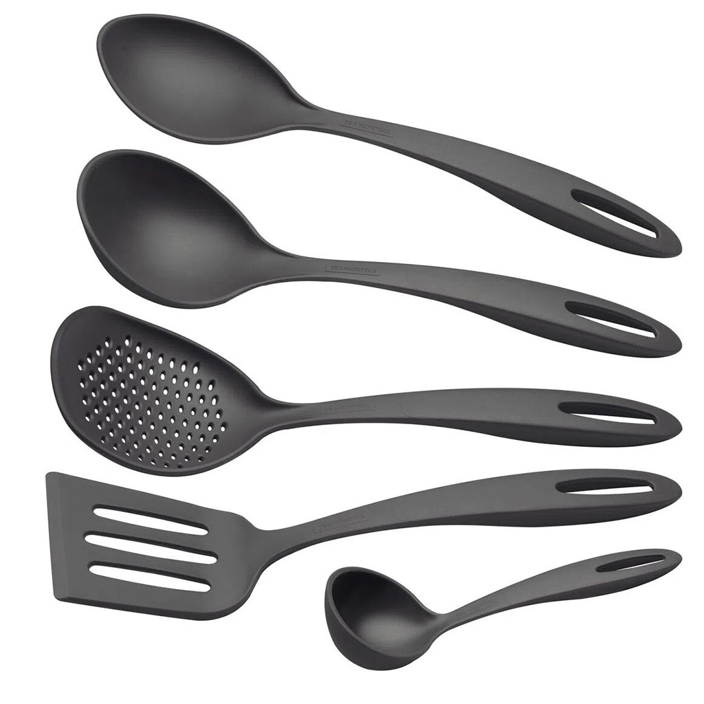 Jogo de Utensílios Cozinha Tramontina Nylon Ability  - 5 Peças Espátula Colher de Servir Espumadeira Conchas em Oferta na Shopee