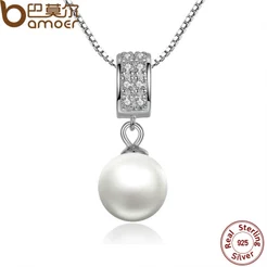 Bamoer 925 Colar De Corrente Longa Com Pingente De Pérola Artificial / Acessórios Scn030