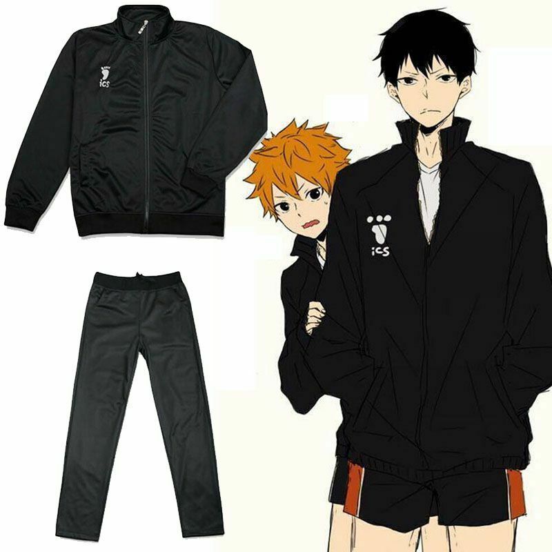 Anime haikyuu cosplay jaqueta de vôlei esportiva karasuno uniforme da  escola alta masculino calças casaco hinata