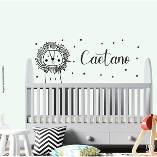 Kit Adesivo de Parede, Leão e Nome com poás e bolinhas, Adesivo para decoração infantil safari