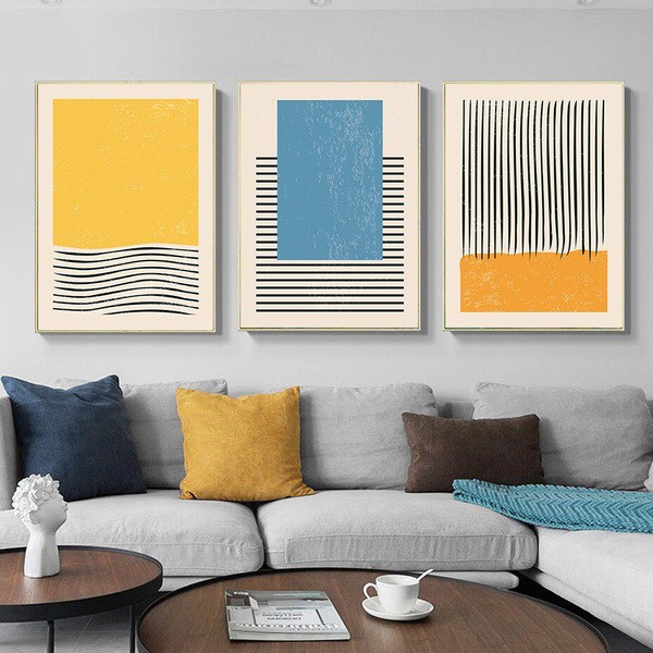 Quadro decorativo 3 peças 40x60 minimalista geométrico moderno abstrato colorido para sala quarto