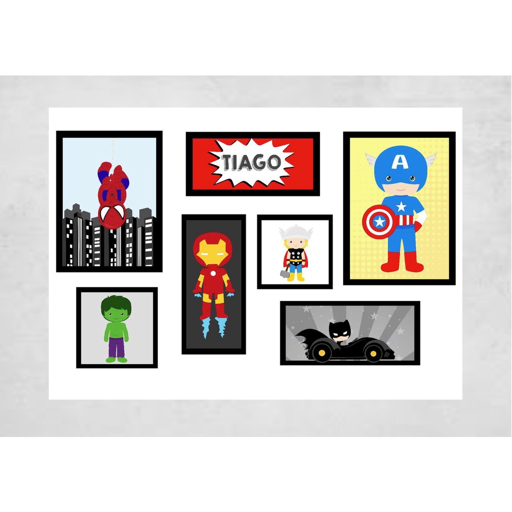 Kit Quadro Decorativo Herois Marvel Homem De Ferro Quarto Menino Baby Kids Boy Capitao America Bang Beb Teem Geek Shopee Brasil