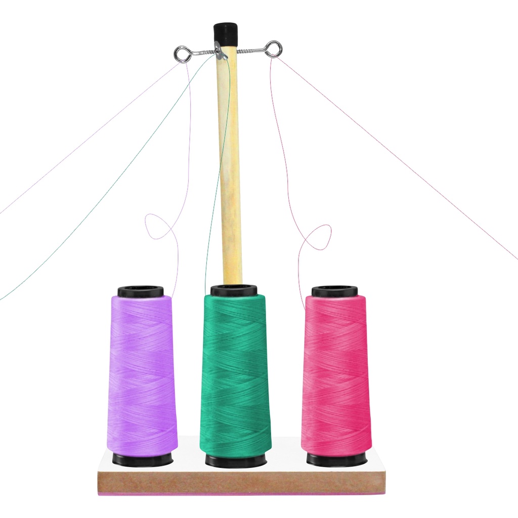 Porta Fio De Madeira 3 Cones Para Maquina Costura Domestica