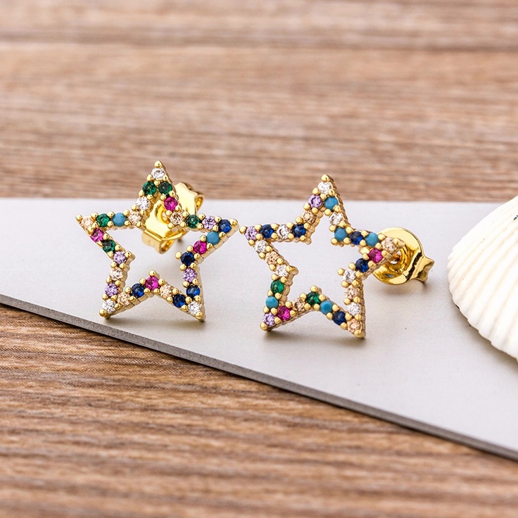 Venda A Quente Cores Delicadas Estilo Estrela CZ Zircon Star Pendant Brincos Para Mulheres Meninas Zircônia Cúbica Jóias