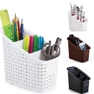 Organizador Multiuso Rattan com 3 Divisórias Porta Canetas Controles Talheres