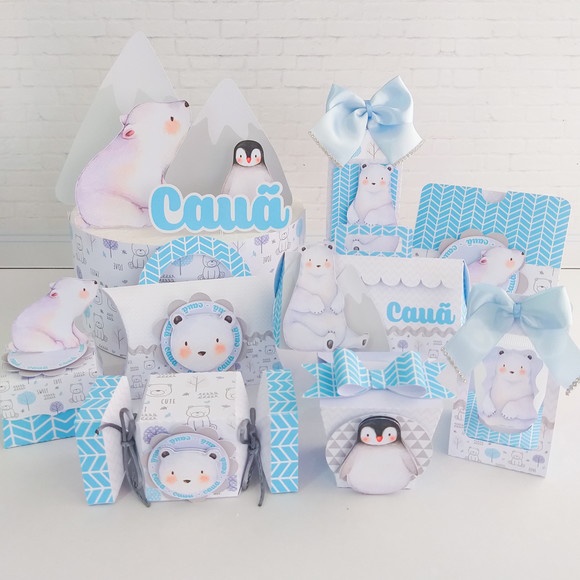 kit festa infantil lembrancinha para aniversário Caixinhas Personalizadas Urso Polar