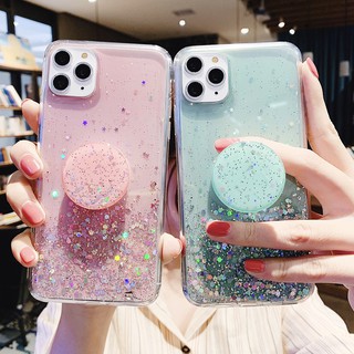 Samsung Galaxy S8 S9 S22 Plus S23 Ultra Back Cover Glitter Transparente Estojo Para Telefone De Suporte Macio