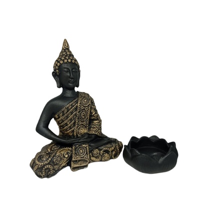Dszapaci® Buda Sentado con candelita 22cm Estatua Decorativa para Sala o baño Figura Decorativa de jardín Zen portavelas Oriental 