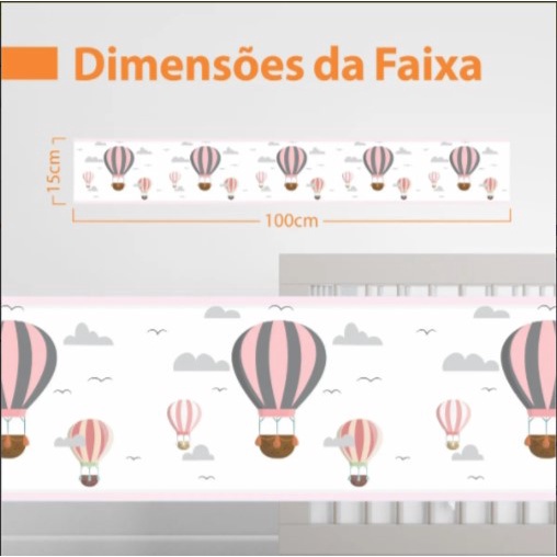 Faixa Adesiva Quarto Bebê Infantil Rosa Cinza Menina Balões rosa personalizado