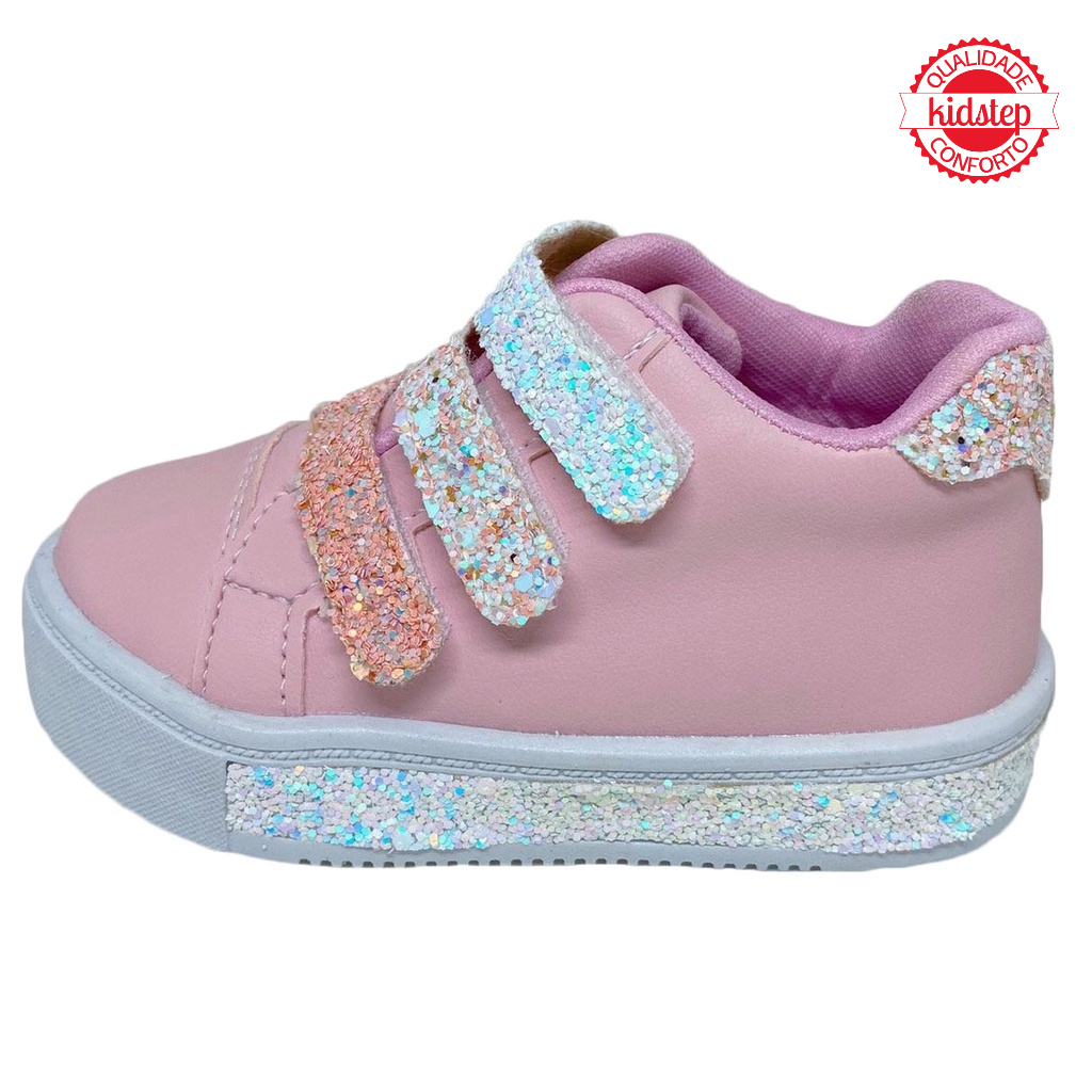 Tenis Infantil Feminino Velcro Glitter 22 ao 27 Cano Alto Menina ...