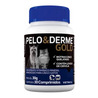 Pelo E Derme Gold 30 Comprimidos suplemento ômega 3 e biotina para dermatite crescimento pelos cachorros e gatos em Oferta na Shopee