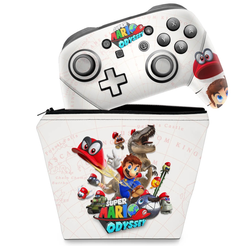 Capa Case e Skin Adesivo Nintendo Switch Pro Controle - Super Mario Odyssey