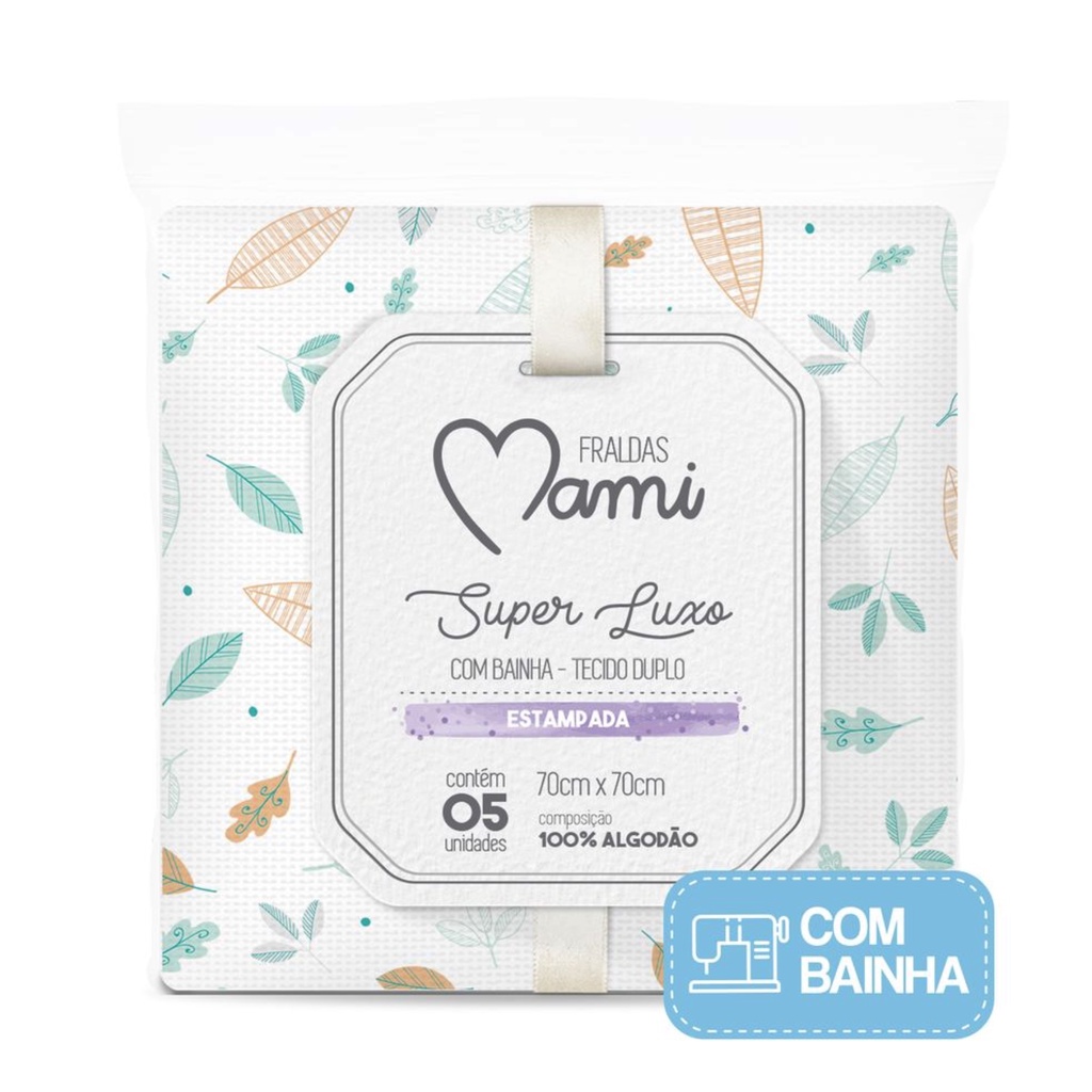Fralda Bebê Super Luxo Mami Com Bainha Estampada 70Cm X 70Cm Contem 05 Un Papi Baby