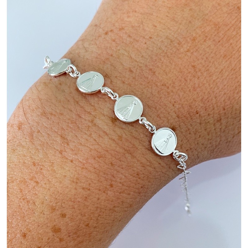 Pulseira feminina folheada a prata Nossa Senhora Aparecida