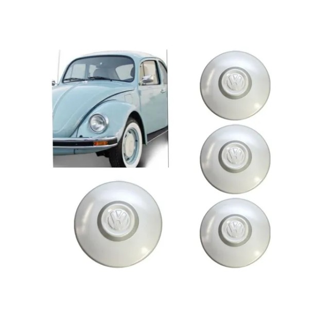 Kit 4 Calota Baixa Centro Roda Vw Fusca 14 e kombi aro 15 com 4 Furo  PLÁSTICO branco