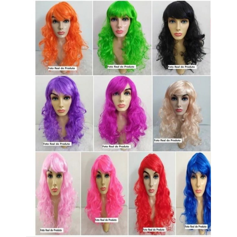 Peruca Longa Ondulada Festa Carnaval Cosplay  Várias Cores em Oferta na Shopee