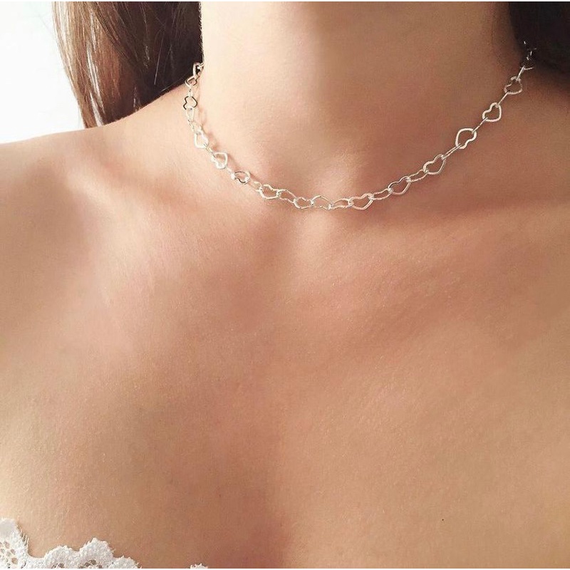 Gargantilha Choker Correntinha De Coração Vazado A Prata 925 c/ Garantia