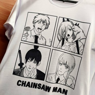 Camiseta Branca de Anime Chainsaw Man Power Makima Denji Aki