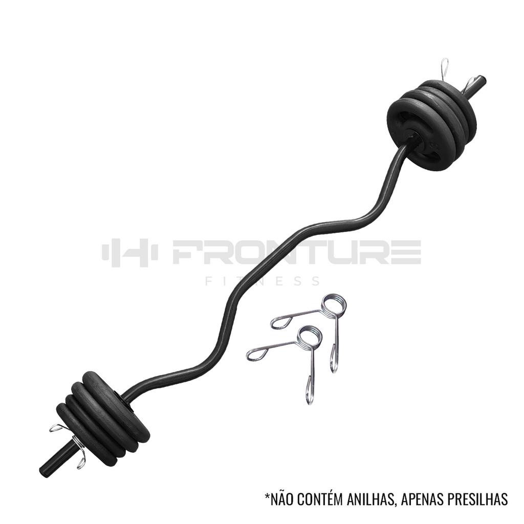 Barra W 1,20 cm com Par Presilhas Musculação Funcional Fitness Profissional Supino Treino Exercícios
