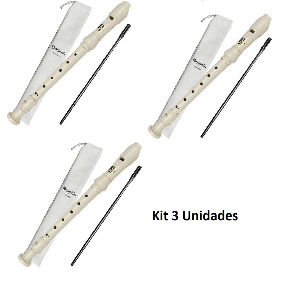 Flauta Doce Barroca Soprano Em C Dolphin Dp124  Kit 3 Unidades Tipo Yamaha
