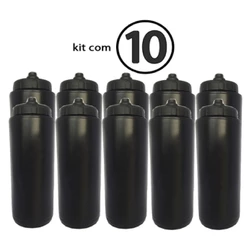 Kit com 10 Squeeze Automático Tipo Gatorade 1lt Rythmoon s/logo Preto com Tampa Preta