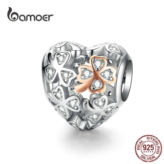 Bamoer Trevo Da Sorte Da Forma Do Coração Charme Para As Mulheres Pulseira 3mm Cor De Rosa De Ouro 925 Prata Esterlina Jóias Scc1248