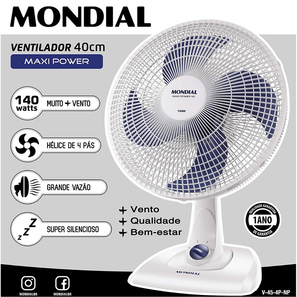 Ventilador 40cm De Mesa Branco Mondial V45-4p-np 140w  6 pás silencioso Barato - Rápido envio Oferta