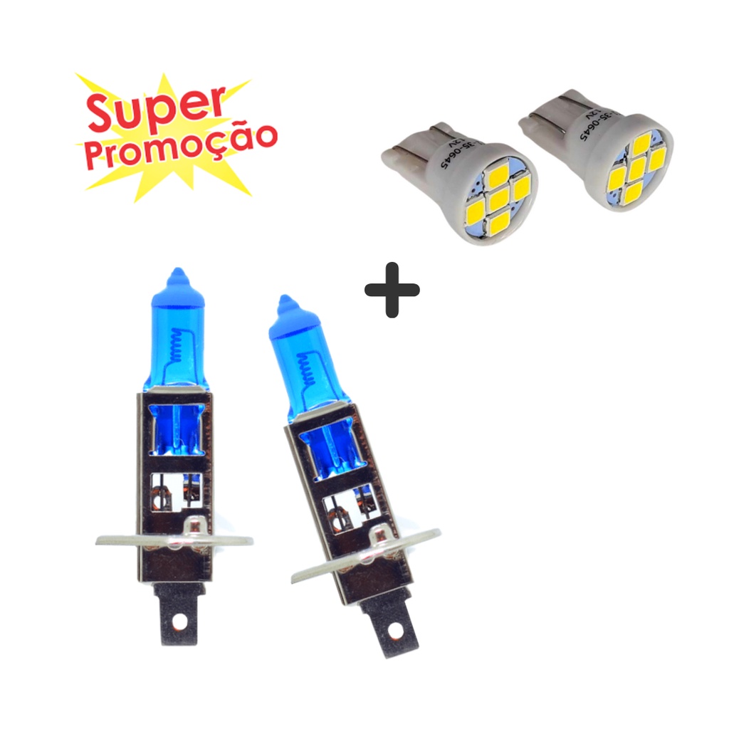 Par Lâmpadas Super Brancas Farol H1 8500k + Meia Luz Led em Oferta na Shopee