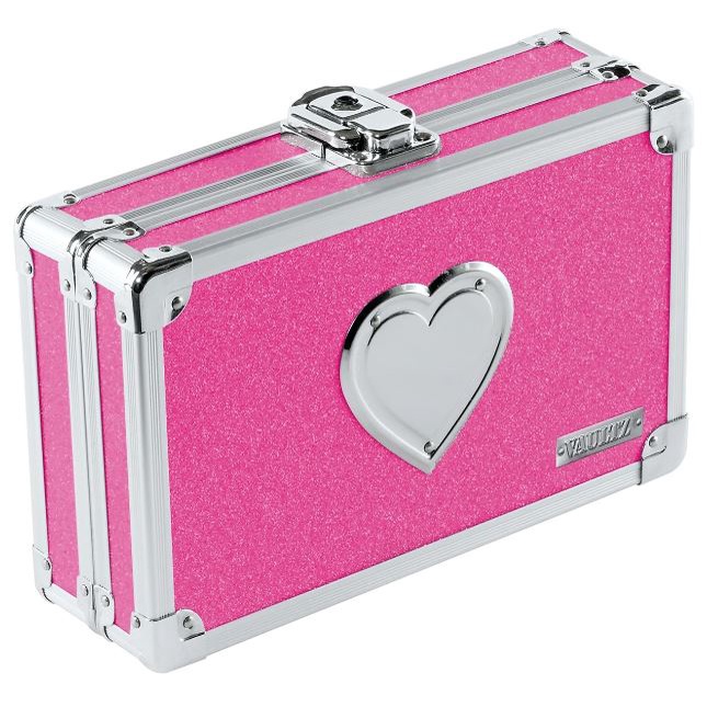 Caixa Organizadora com chave P Vaultz - glitter rosa